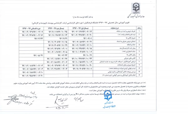 تقویم آموزشی سال تحصیلی97-1396 دانشگاه فرهنگیان در مقاطع مختلف تحصیلی 4
